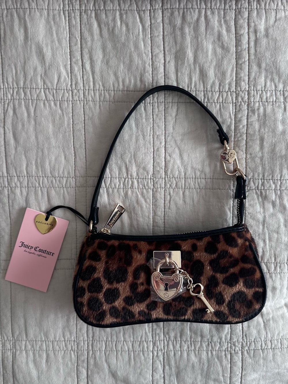 Juicy Couture Leopard Print Mini Shoulder Bag with Gold Heart Lock
